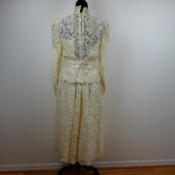 VTG 80s 90s Wedding Dress Ivory Lace Custom Made Size S Party Prom with Jacket - Picture 7 of 16